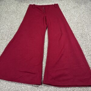 1950s Palazzo Pants 30/28 Red Super Wide Leg Button Front Flare Hippie Boho Vtg